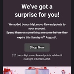 $20 Bonus MyLenovo Reward Points (No Min Spend) @ Lenovo
