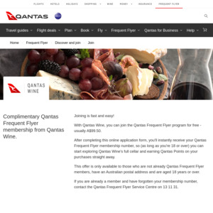 Free Qantas Frequent Flyer Membership @ Qantas Wine