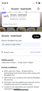 50% off at Selected Sushi Sushi Stores with ShopBack Pay (App Required, Min $5 Spend, Max $5 off)