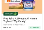 [Everyday Extra] Free Jalna A2 Protein All Natural Yoghurt 170g Variety @ Woolworths via Everyday Rewards (Boost Required)