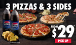 3 Upgradable Value Pizzas & 3 Sides from $29 Pickup @ Domino's