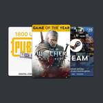 Win a Key for The Witcher 3 on GOG, a $20 USD Steam Gift Card, or a PUBG Mobile 1800 UC Gift Card from Premium CD Keys