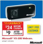 Microsoft LifeCam VX-500 $9 from Harvey Norman (after $15 cashback)