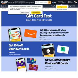 10% off Uber & Uber Eats eGift Cards (Expired), 3% off Category Choice eGift Cards @ Amazon AU