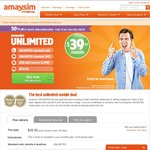 Amaysim Unlimited 50% off @ $19.95 - First Month New Customers Only