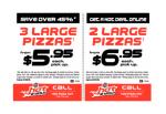 3 large Pizza Hut pizzas $5.95 each