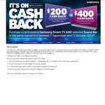 Samsung TV and Soundbar Promotions $200 or $400 Cashback