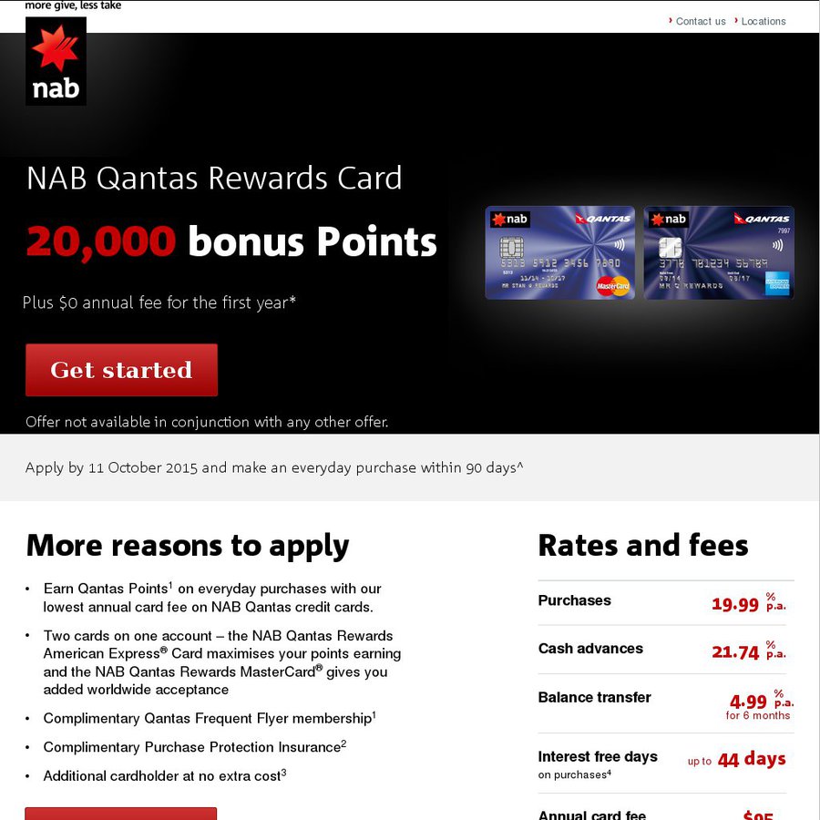 20,000 Reward / QFF Points With NAB Qantas Reward Credit Card (1st Year ...