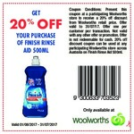 Claim 20% off Finish Rinse Aid 500ml at Woolworths