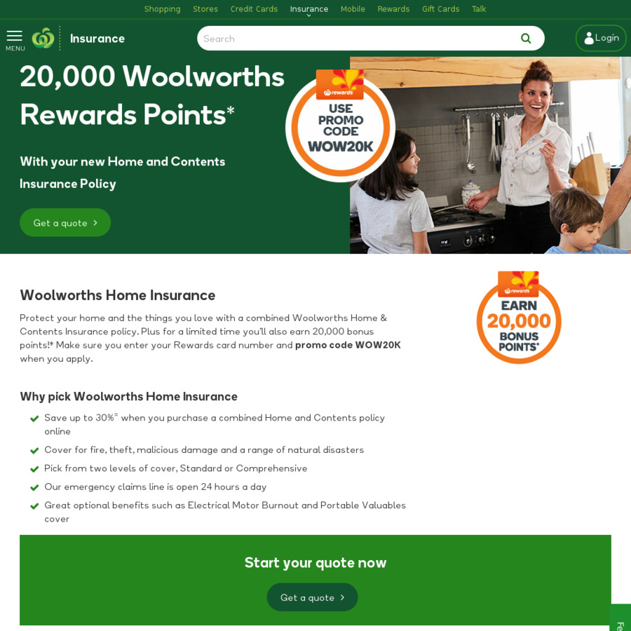 20,000 Bonus Woolworths Rewards Points with a Woolworths Home & Content