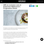 Win a $500 Gift Card, an Exclusive Seat at Emporium Melbourne's Progressive Dinner + a VIP Prize Pack [VIC Residents]