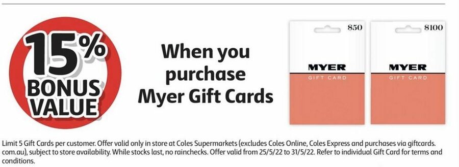 Myer deals gift card