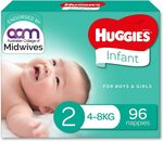 Huggies Infant Nappies Size 2 (4-8kg) 96 Pack $24.30 S&S ($22.95 with S&S & Prime) + Delivery ($0 Prime/ $39 Spend) @ Amazon AU