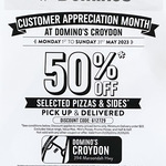 [VIC] 50% off Traditional/Premium Pizzas & Sides, Pickup & Delivery @ Domino’s Croydon