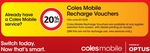 20% off Coles Mobile Recharge Vouchers @ Coles (In-Store)