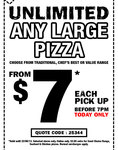 Unlimited Any Large Pizza from $7 Each Pick up before 7pm Today Only @ Domino's
