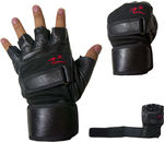 Weight Lifting Gym Black Leather Gloves with Long Strap 20% OFF Only $12.76 Free Postage