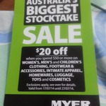 Myer $20 Voucher When Spend over $100 in Store Only