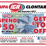 $10.00 Voucher When You Spend $50 in Store Sunday 28th September‏ IGA Clontarf (QLD)