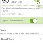 $5 PayPal Voucher for Urban Deli via App, Melbourne. No Min Spend. Only 2000 Available