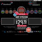 Domino's 3 Pizzas $20.95 Pickup
