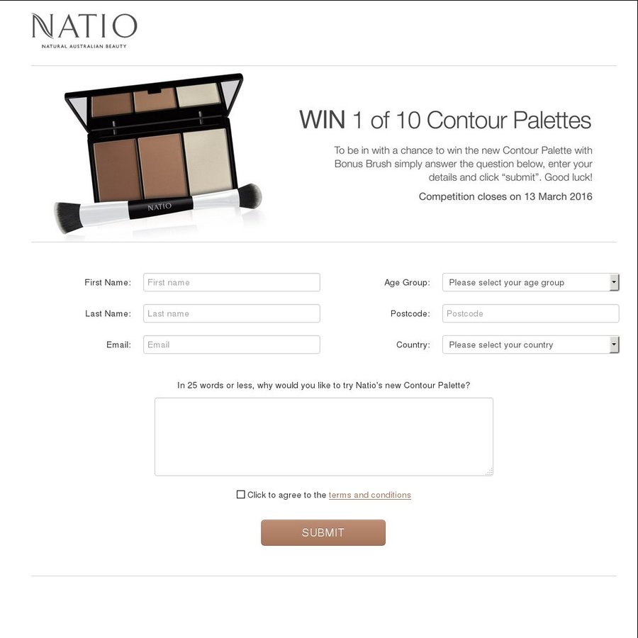 Win 1 of 10 Natio Contour Palettes Worth 24.95 Each from Natio