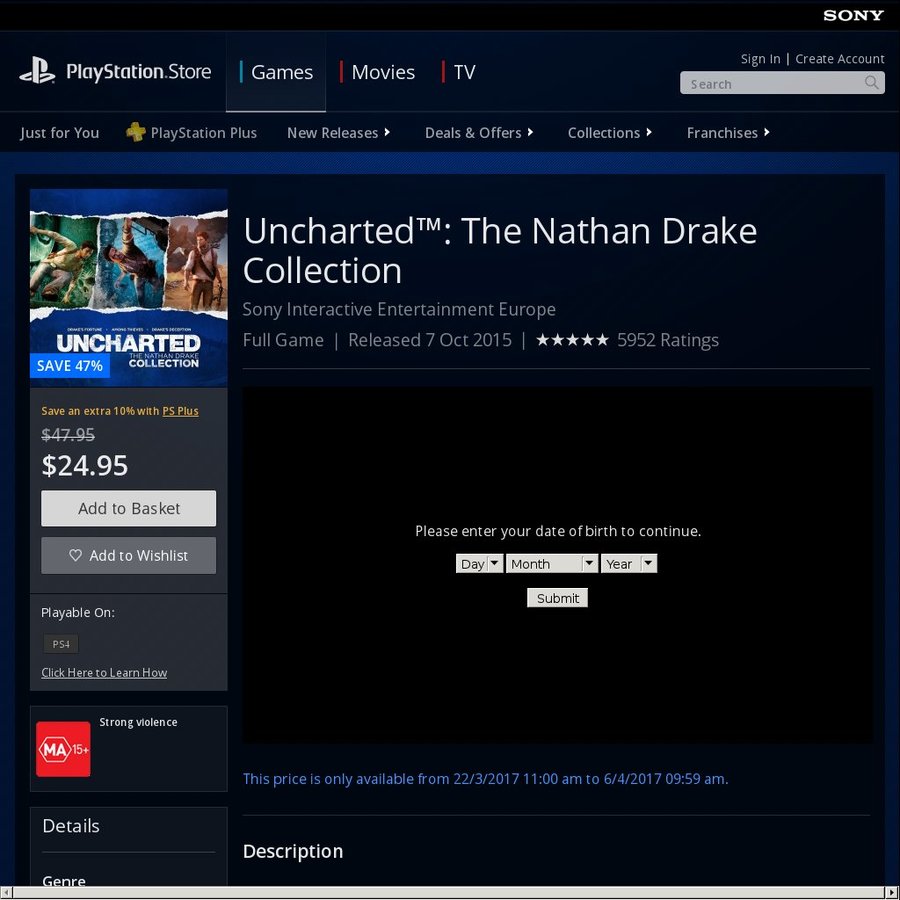 PS4 Uncharted Collection $20.15 @ PSN Store (PS+ Members) - OzBargain