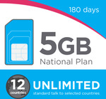  Lebara Mobile 180 Days SIM or Recharge Voucher $99: Unlimited Standard Calls to 12 Selected Countries+ 5GB Data 