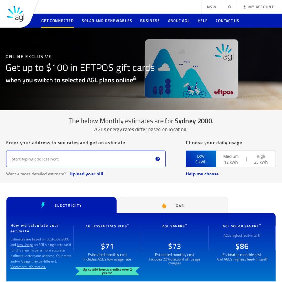 Up to 100 EFTPOS Gift Cards When Signing up to AGL Power Gas