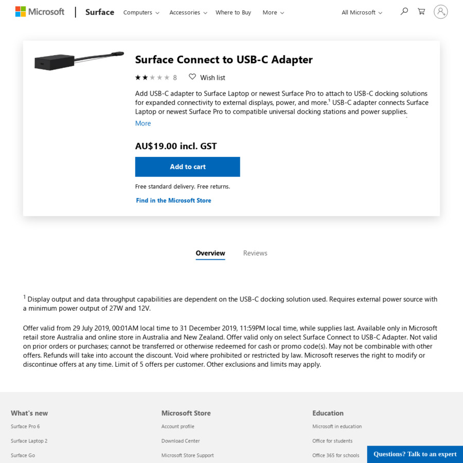 Microsoft Surface Connect To Usb C Adapter 19 00 Was 59 99 Free Shipping Microsoft Store Ozbargain