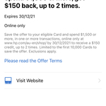 AmEx Statement Credits -Spend $1500 or More at HP Online, Get $150 Back, up to 2 Times