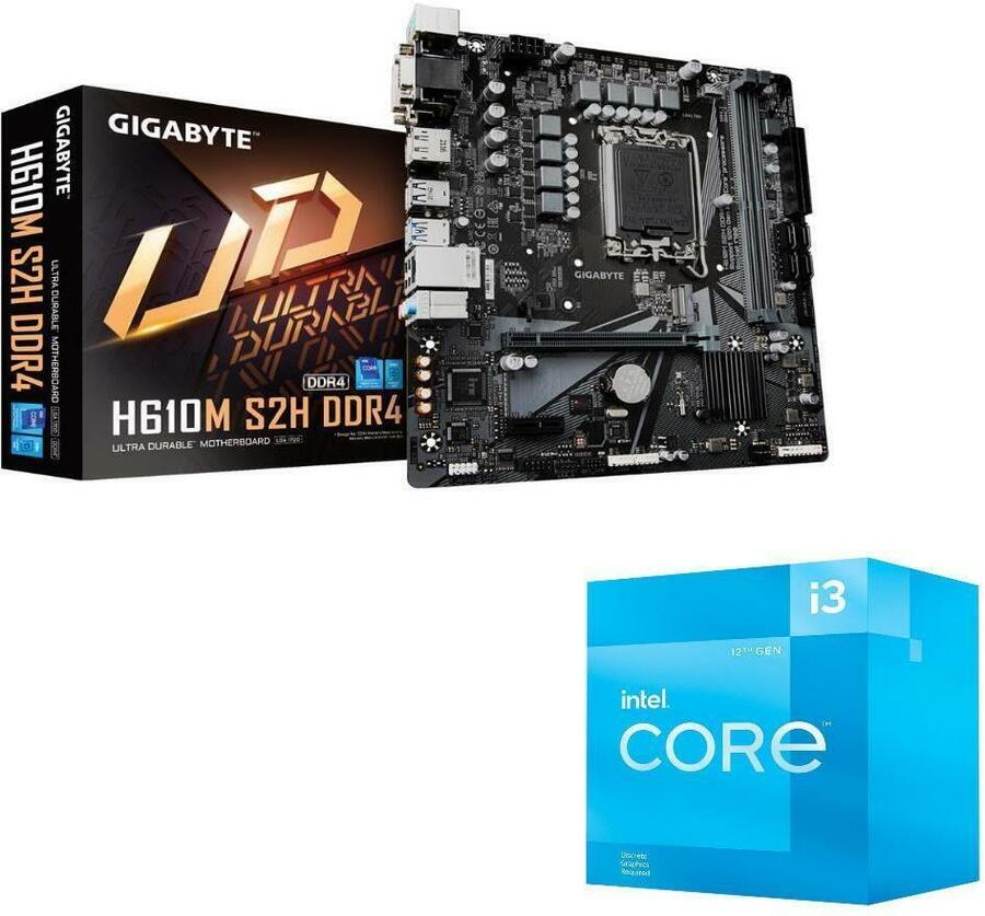 Intel Core i3-12100F LGA 1700 CPU + Gigabyte H610M S2H DDR4 (rev