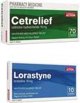 70x Cetrelief (Cetirizine 10mg) + 10x Lorastyne (Loratadine 10mg) $10.99 Delivered @ PharmacySavings