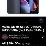 Motorola Moto G54 5G (Dual Sim, 128GB/8GB) - $198.80 (Ebay Plus)