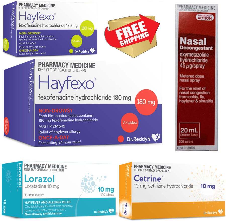 Hayfever Bundle 100x Fexo, 100x Cetirizine, 100x Loratadine, Nasal