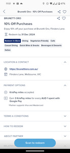 [VIC] 10% off with Singapore Airlines KrisPay Miles Payment (Kris+ App Required) @ Brunetti Oro, Flinders Lane