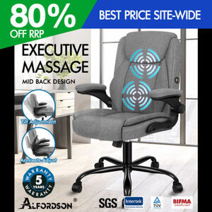 [eBay Plus] ALFORDSON Massage Office Chair Executive Computer Gaming Seat Linen Fabric Grey $85.95 Shipped @ Oz-G-Day eBay