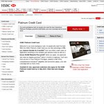 HSBC Platinum Credit Card $0 Annual Fee 1st Year & Bonus 30000 Points = $150 Gift Card