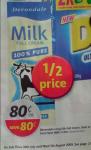 Devondale Long Life Milk 1 Litre for 80c at Coles