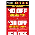 Spend $49 and Get $10 off, $149 Get $30 off, $499 Get $50 off @ Dick Smith