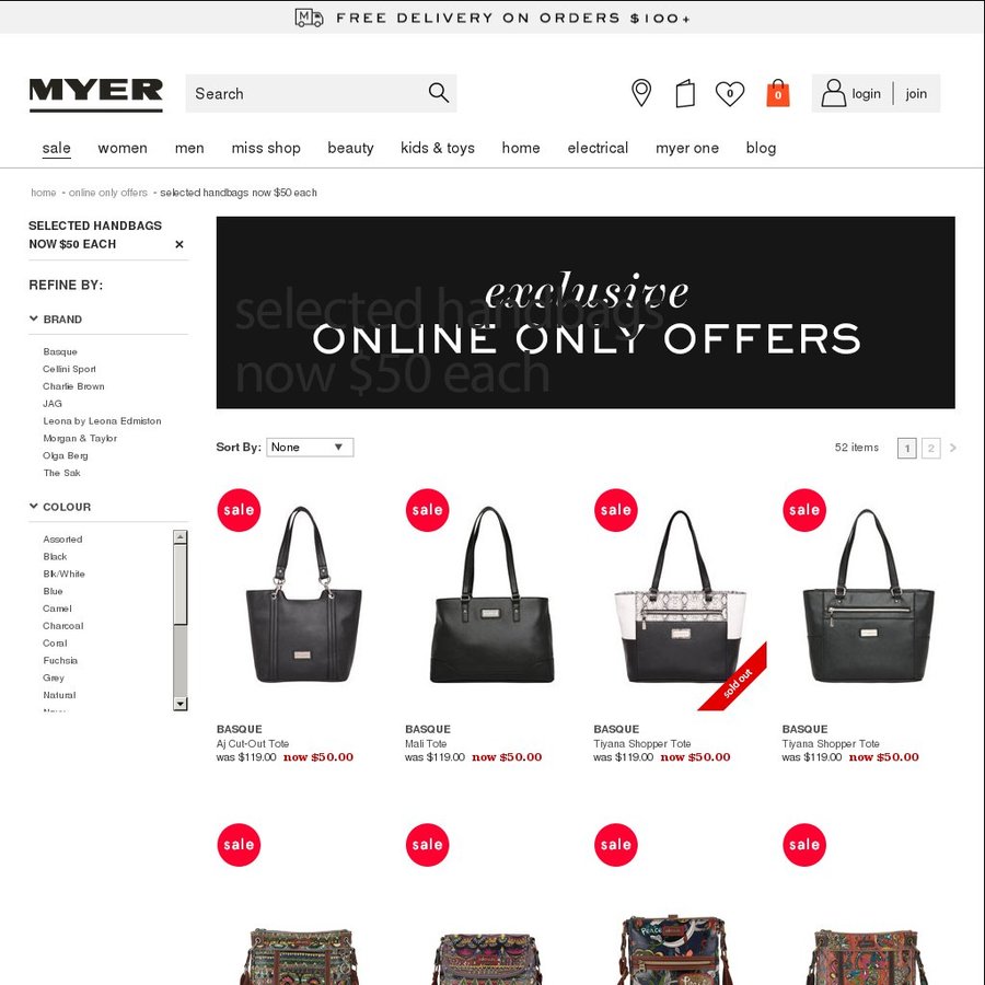 myer online handbags