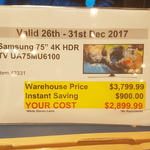 Costco Casula NSW - Samsung MU6100 75" 4K UHD Smart LED LCD TV: $2899.99 (Save $900) (Membership Required)