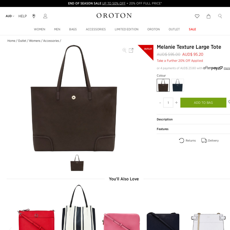 Oroton store melanie tote