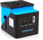 Topersun Wall Travel Adapter 2.4A x 3 USB & 3A Type C, for EU UK US AU Asia for $19.99 [Prime Eligible] @ TOPERSUN AmazonAU