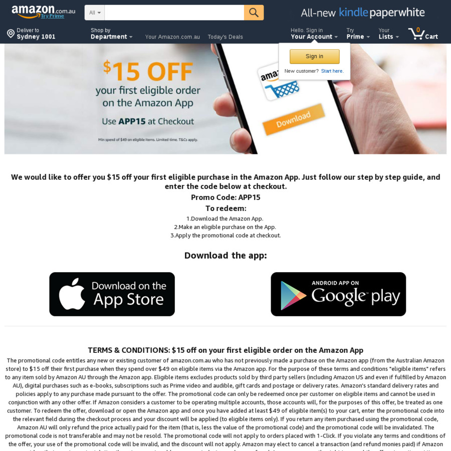 15 Off 49 Min Spend On Eligible Orders Amazon Au First