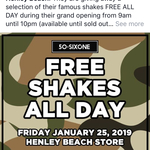 [SA] Free Shakes All Day 25th January @ 50.sixone Henley Beach