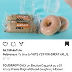 $1 Krispy Kreme Doughnut or Snack Sausage Roll @ 7-Eleven on Election Day