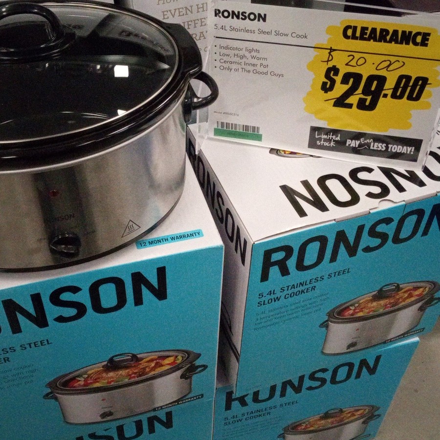 [VIC] Ronson 5.4L Slow Cooker 20 The Good Guys (Mornington) or 29