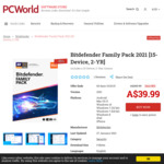Bitdefender Family Pack 2021 (15-Device, 2-Year) $39.99 (Save 85%) @ PCWorld Software Store