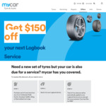 $150 off Your Next Logbook Service When You Buy a Set of 4 Tyres @ mycar Tyre & Auto